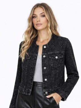 $150 ZARA Black Denim Jacket Studded Embellished Small New